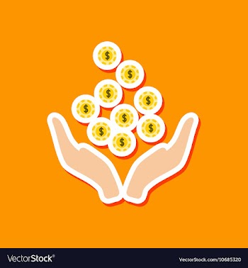 Paper sticker on stylish background coins in hand vector image