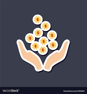Paper sticker on stylish background coins in hand vector image