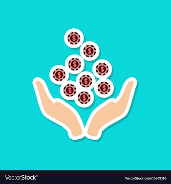 Paper sticker on stylish background coins in hand vector image