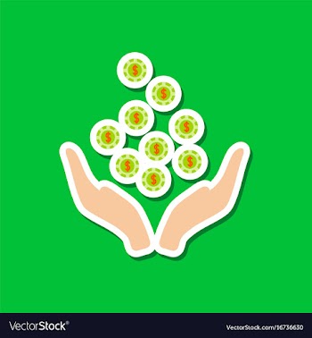 Paper sticker on stylish background coins in hand vector image