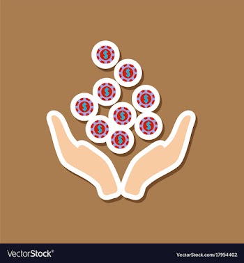 Paper sticker on stylish background coins in hand vector image