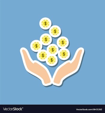 Paper sticker on stylish background coins in hand vector image