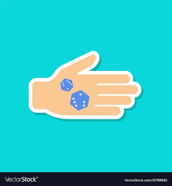 Paper sticker on stylish background dices in hand vector image