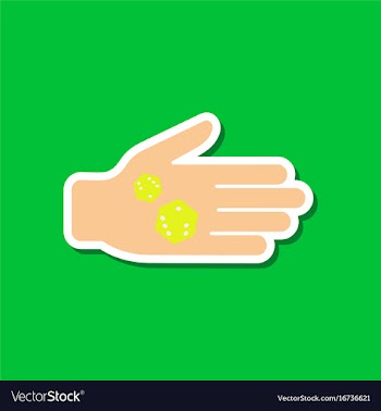 Paper sticker on stylish background dices in hand vector image