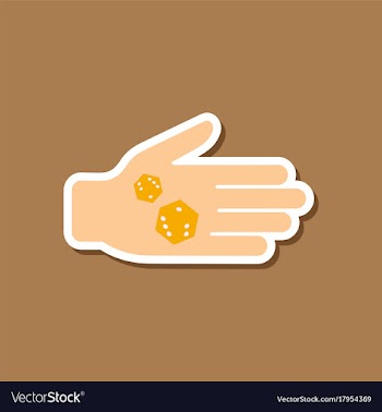 Paper sticker on stylish background dices in hand vector image