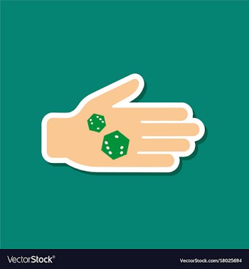 Paper sticker on stylish background dices in hand vector image