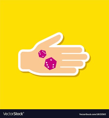 Paper sticker on stylish background dices in hand vector image