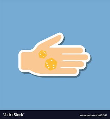 Paper sticker on stylish background dices in hand vector image