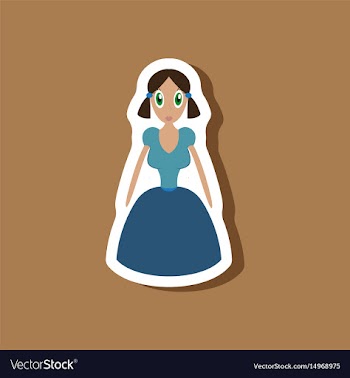 Paper sticker on stylish background doll in dress vector image