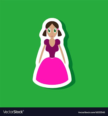 Paper sticker on stylish background doll in dress vector image