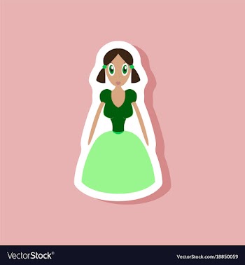Paper sticker on stylish background doll in dress vector image