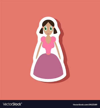 Paper sticker on stylish background doll in dress vector image