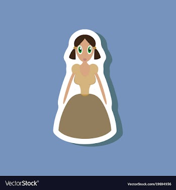 Paper sticker on stylish background doll in dress vector image