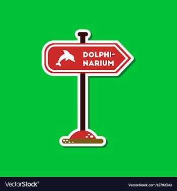 Paper sticker on stylish background dolphinarium vector image