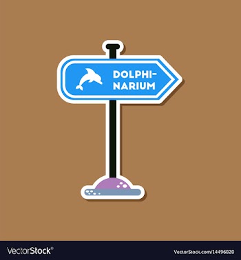 Paper sticker on stylish background dolphinarium vector image