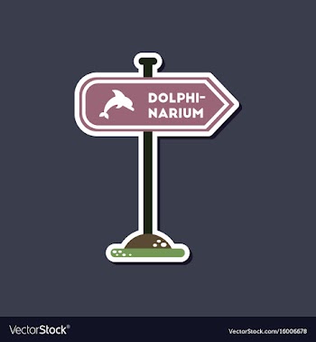 Paper sticker on stylish background dolphinarium vector image