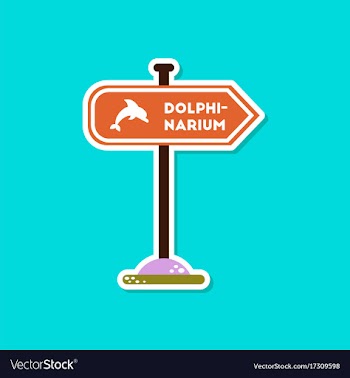 Paper sticker on stylish background dolphinarium vector image