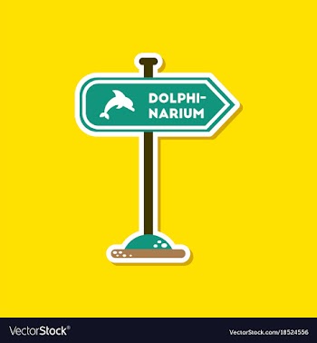 Paper sticker on stylish background dolphinarium vector image