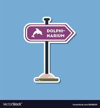 Paper sticker on stylish background dolphinarium vector image