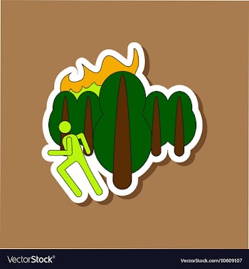 Paper sticker on stylish background fire in forest vector image