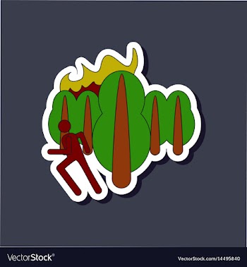 Paper sticker on stylish background fire in forest vector image