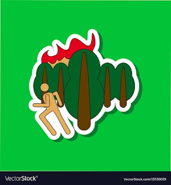 Paper sticker on stylish background fire in forest vector image