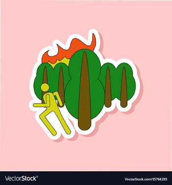 Paper sticker on stylish background fire in forest vector image
