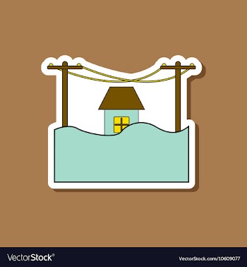 Paper sticker on stylish background flood house vector image