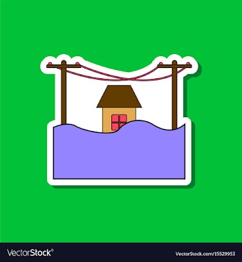 Paper sticker on stylish background flood house vector image