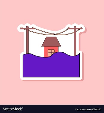 Paper sticker on stylish background flood house vector image