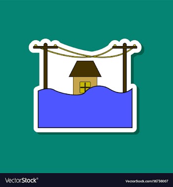 Paper sticker on stylish background flood house vector image