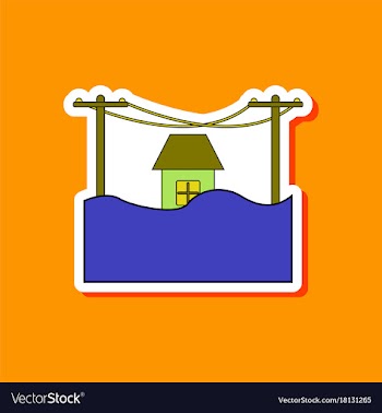 Paper sticker on stylish background flood house vector image