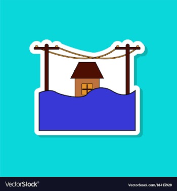 Paper sticker on stylish background flood house vector image
