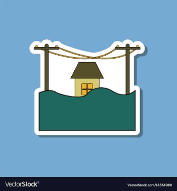 Paper sticker on stylish background flood house vector image