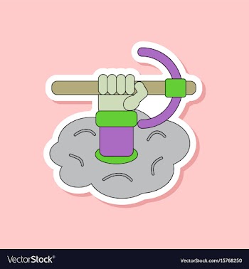 Paper sticker on stylish background hammer in hand vector image