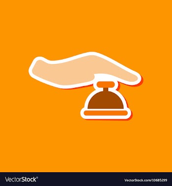 Paper sticker on stylish background hand bell vector image