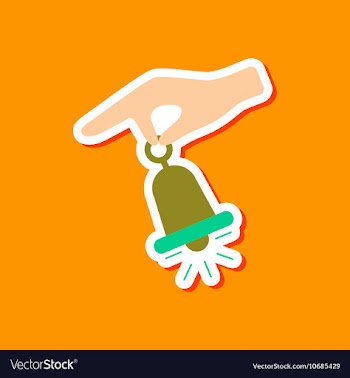 Paper sticker on stylish background hand bell vector image