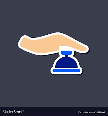 Paper sticker on stylish background hand bell vector image