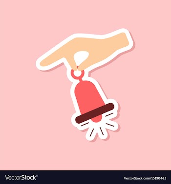 Paper sticker on stylish background hand bell vector image