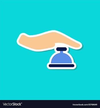 Paper sticker on stylish background hand bell vector image