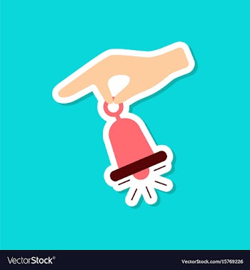 Paper sticker on stylish background hand bell vector image
