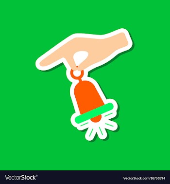 Paper sticker on stylish background hand bell vector image