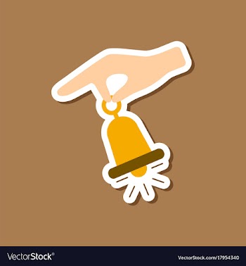 Paper sticker on stylish background hand bell vector image