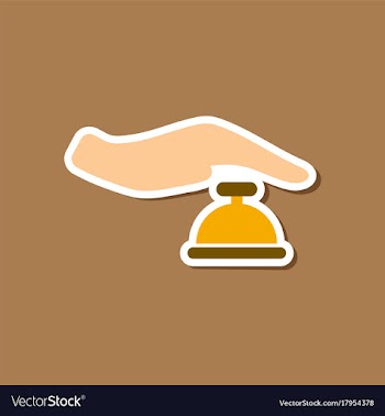 Paper sticker on stylish background hand bell vector image