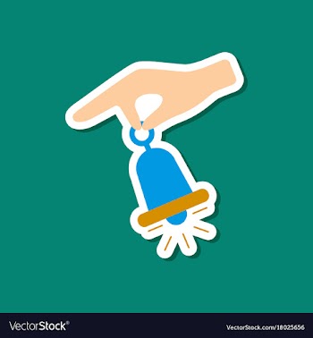 Paper sticker on stylish background hand bell vector image