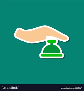 Paper sticker on stylish background hand bell vector image