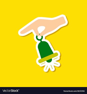 Paper sticker on stylish background hand bell vector image