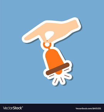 Paper sticker on stylish background hand bell vector image