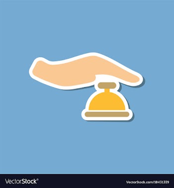 Paper sticker on stylish background hand bell vector image