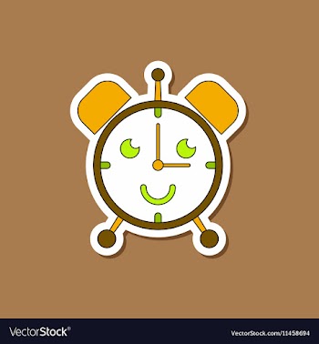 Paper sticker on stylish background Kids toy alarm vector image